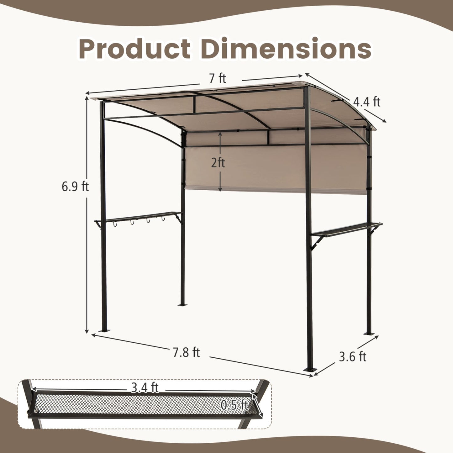 7.8 x 4.4 FT Outdoor BBQ Canopy With Shelves & Bottle Openers, Brown Canopies at Gallery Canada