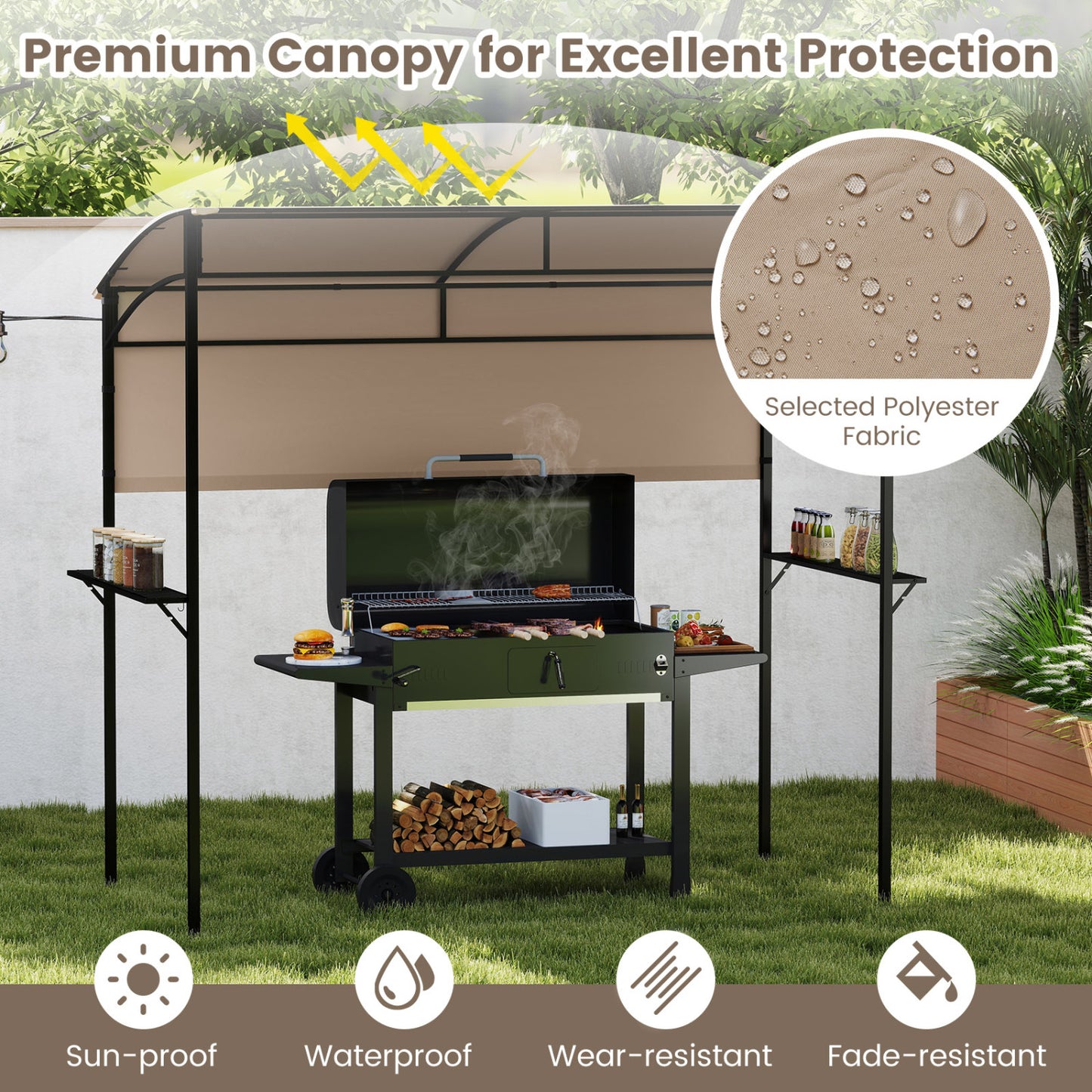 7.8 x 4.4 FT Outdoor BBQ Canopy With Shelves & Bottle Openers, Brown Canopies at Gallery Canada
