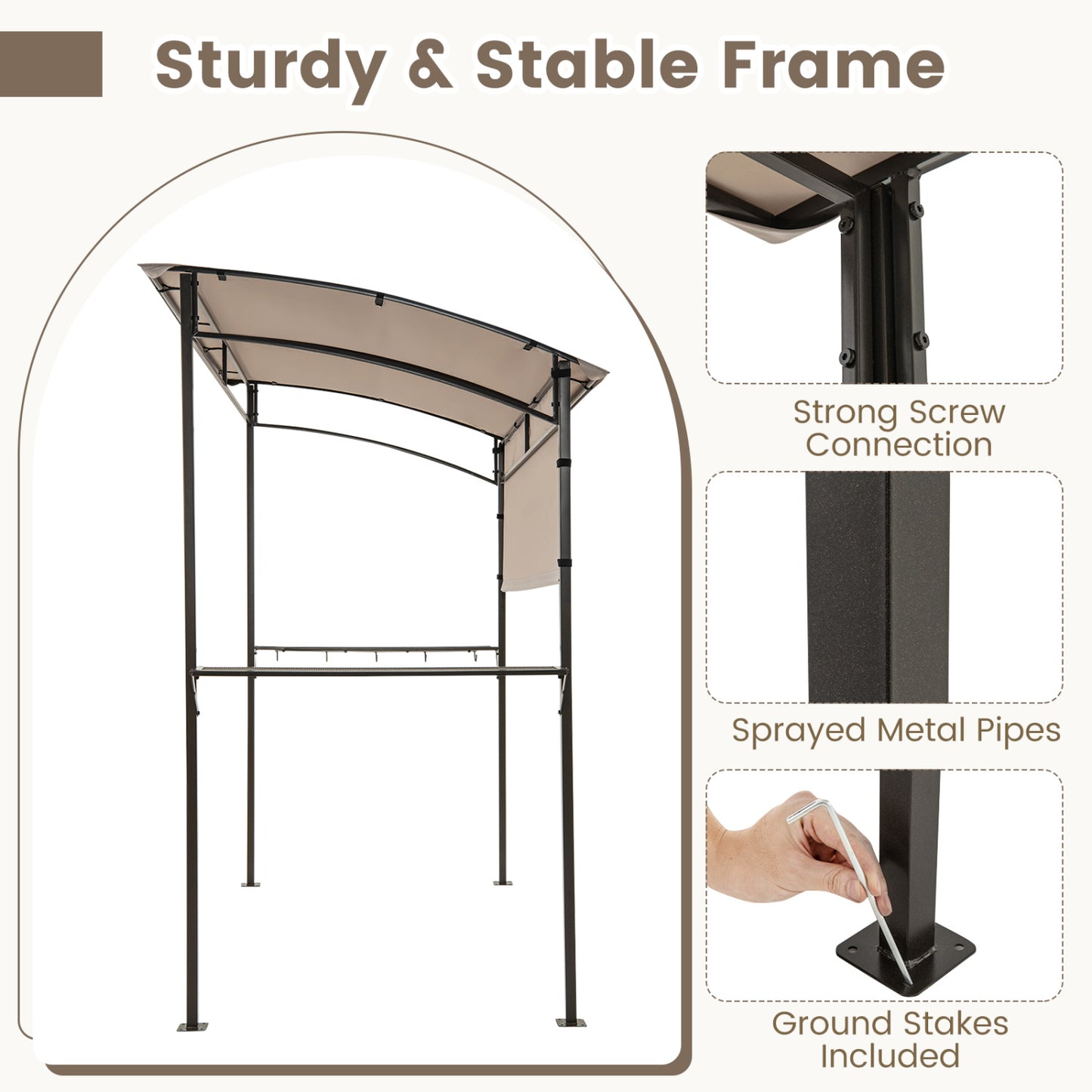 7.8 x 4.4 FT Outdoor BBQ Canopy With Shelves & Bottle Openers, Brown Canopies at Gallery Canada