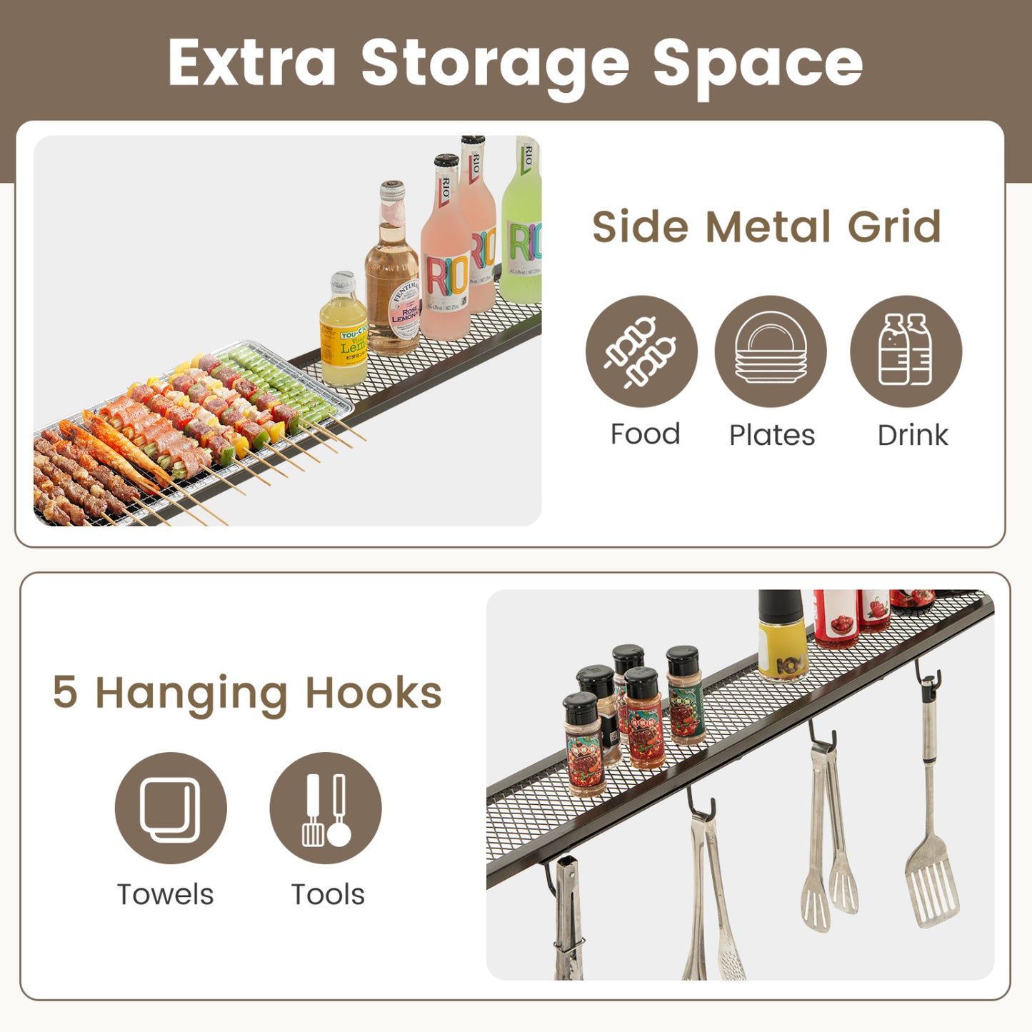 7.8 x 4.4 FT Outdoor BBQ Canopy With Shelves & Bottle Openers, Brown Canopies at Gallery Canada