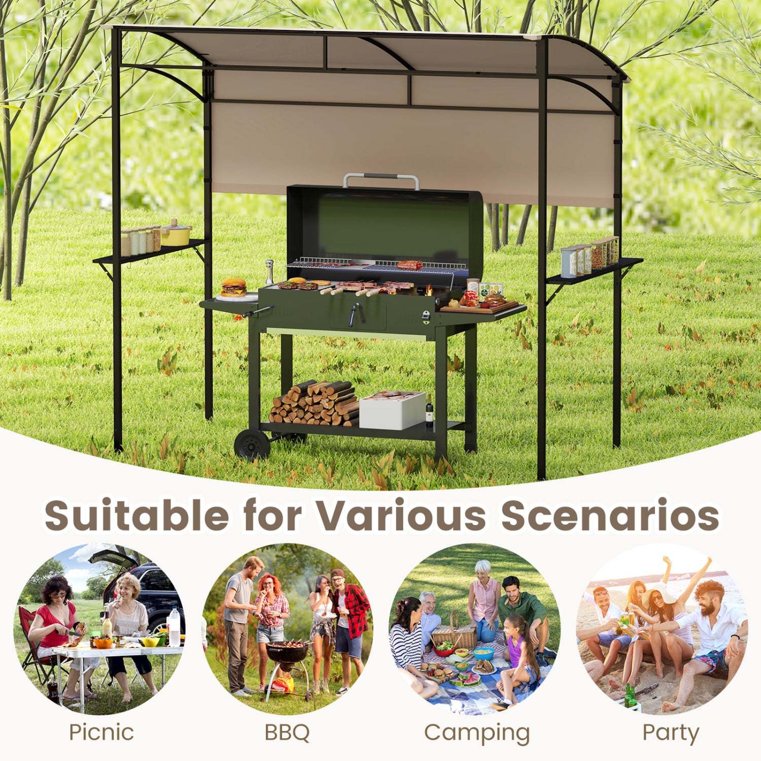 7.8 x 4.4 FT Outdoor BBQ Canopy With Shelves & Bottle Openers, Brown Canopies at Gallery Canada