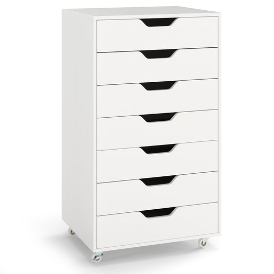 7-Drawer Chest Storage Dresser Floor Cabinet Organizer with Wheels, White File Cabinets White at Gallery Canada