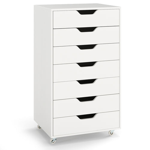 7-Drawer Chest Storage Dresser Floor Cabinet Organizer with Wheels, White