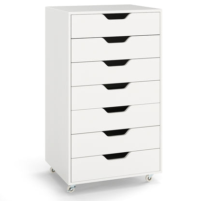 7-Drawer Storage Dresser, With Wheels, White File Cabinets White at Gallery Canada