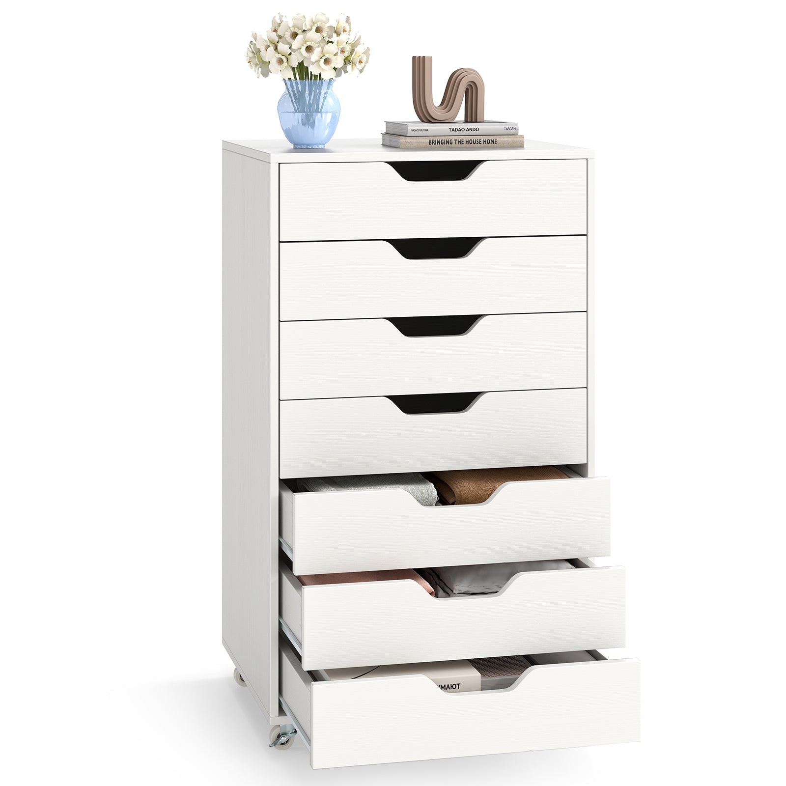 7-Drawer Chest Storage Dresser Floor Cabinet Organizer with Wheels, White File Cabinets at Gallery Canada