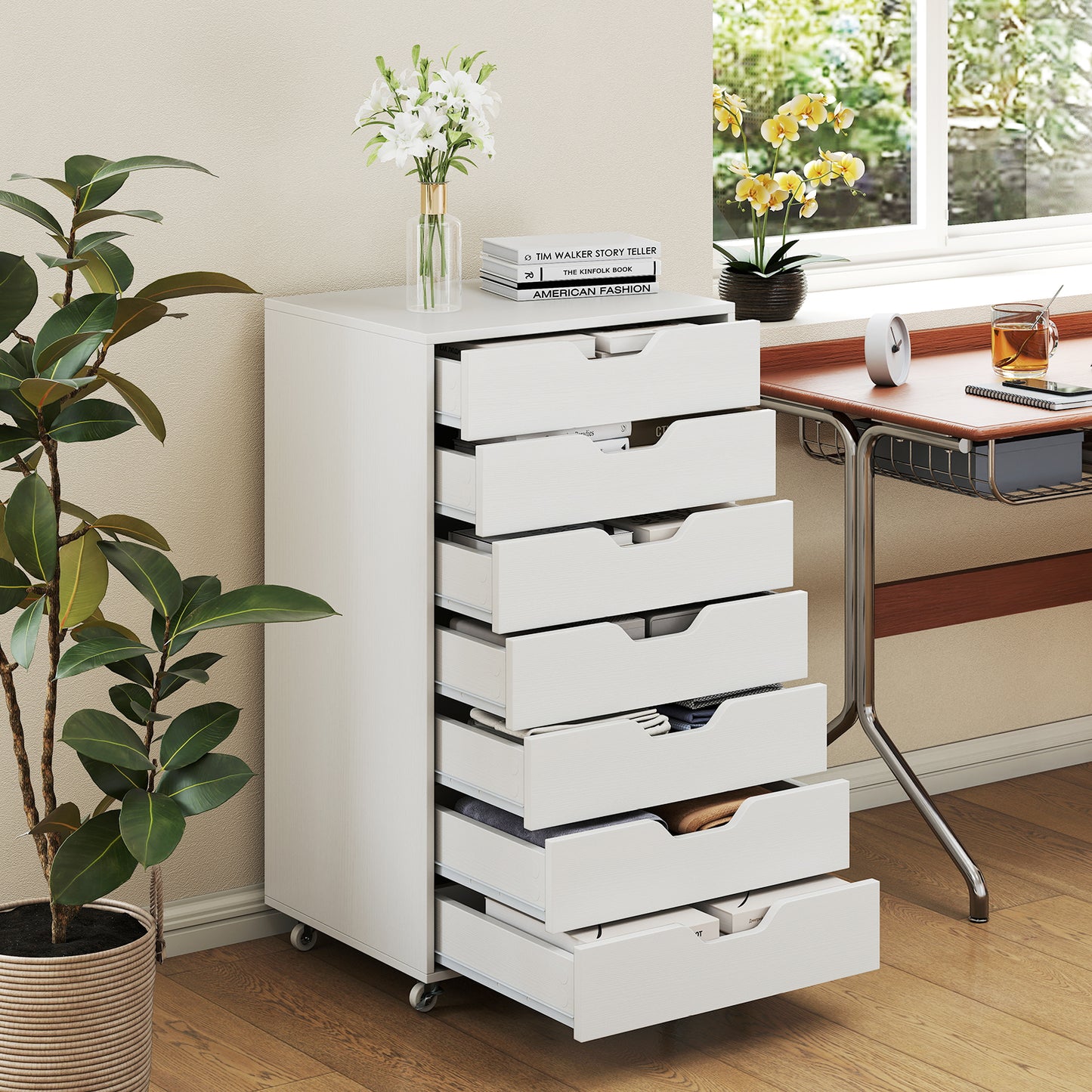 7-Drawer Chest Storage Dresser Floor Cabinet Organizer with Wheels, White File Cabinets at Gallery Canada