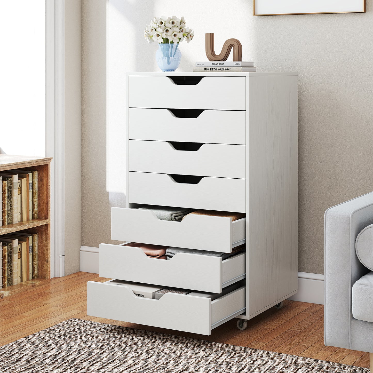 7-Drawer Chest Storage Dresser Floor Cabinet Organizer with Wheels, White File Cabinets at Gallery Canada