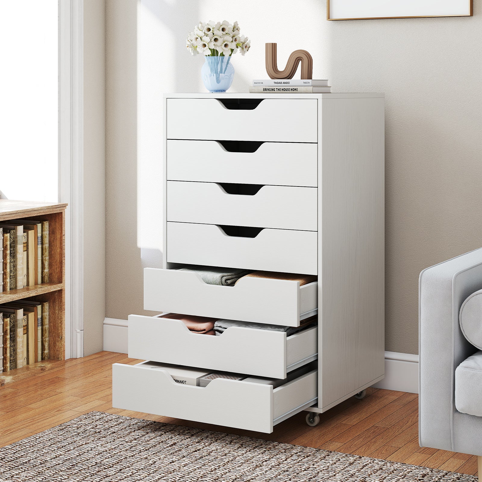 7-Drawer Chest Storage Dresser Floor Cabinet Organizer with Wheels, White File Cabinets at Gallery Canada
