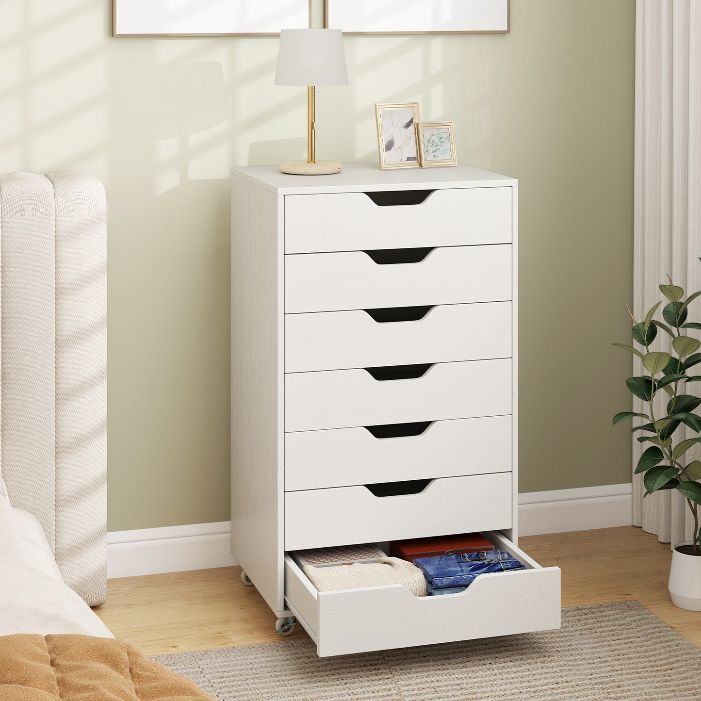 7-Drawer Chest Storage Dresser Floor Cabinet Organizer with Wheels, White File Cabinets at Gallery Canada