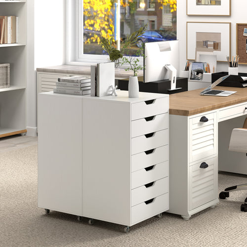 7-Drawer Chest Storage Dresser Floor Cabinet Organizer with Wheels, White