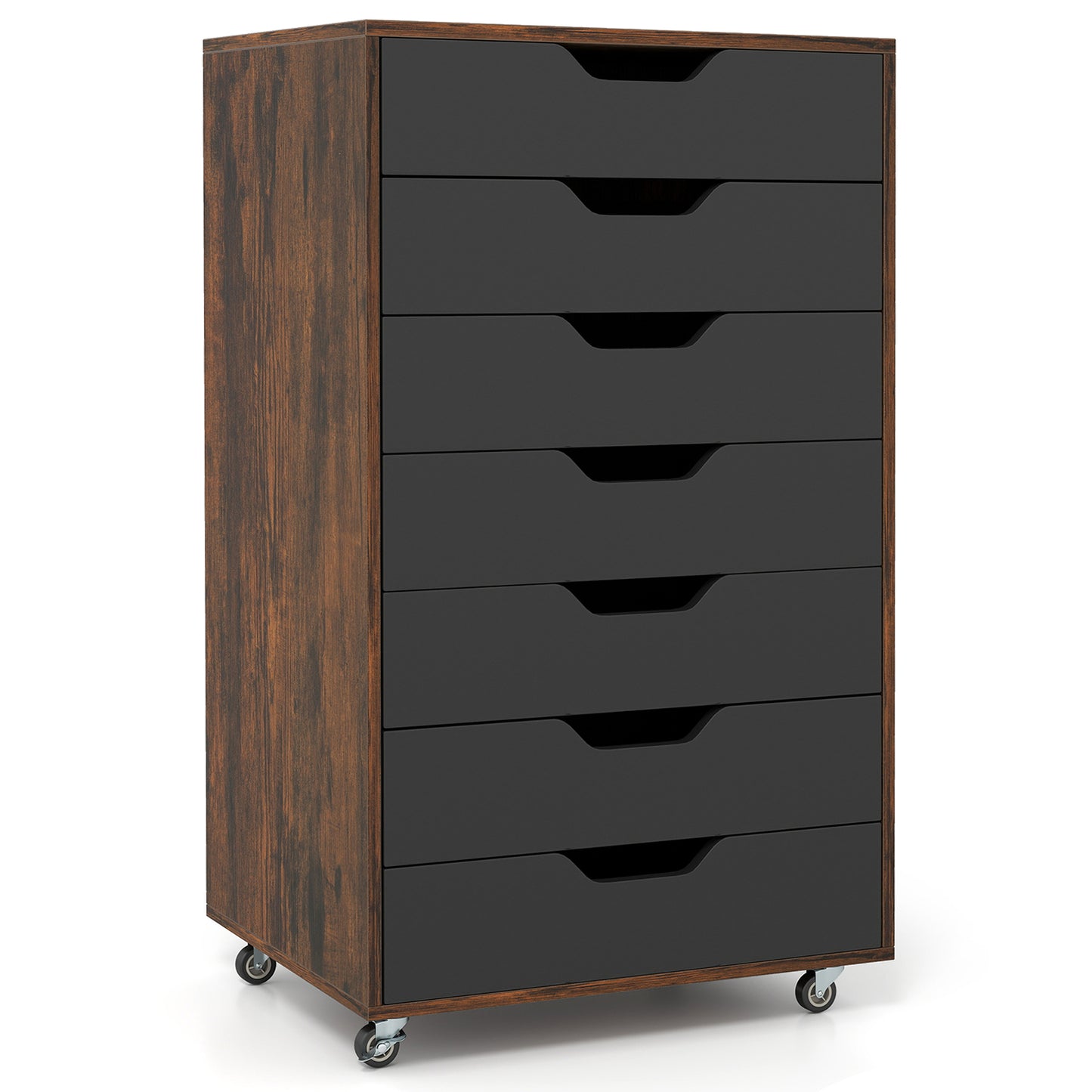 7-Drawer Chest Wooden Storage Dresser with Lockable Wheels, Rustic Brown File Cabinets at Gallery Canada