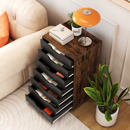 7-Drawer Chest Wooden Storage Dresser with Lockable Wheels, Rustic Brown File Cabinets at Gallery Canada