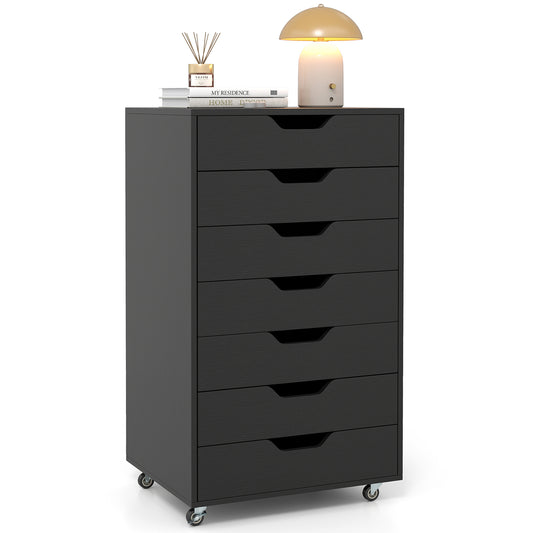 7-Drawer Chest Wooden Storage Dresser with Lockable Wheels, Black File Cabinets Black at Gallery Canada