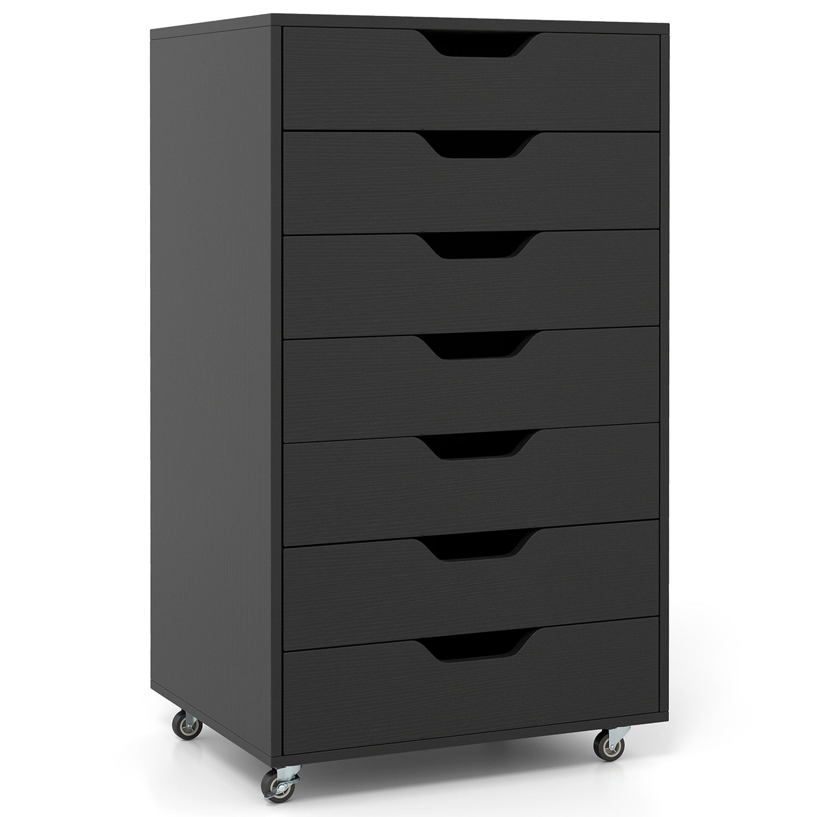 7-Drawer Chest Wooden Storage Dresser with Lockable Wheels, Black File Cabinets at Gallery Canada