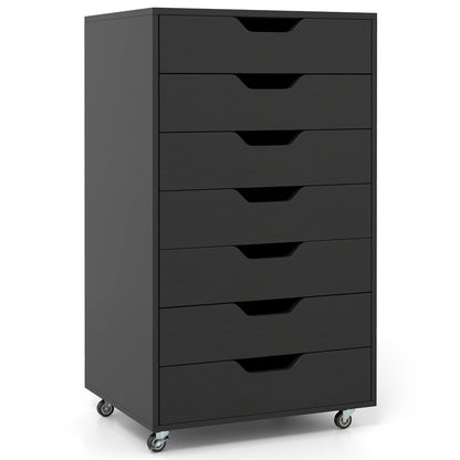 7-Drawer Chest Wooden Storage Dresser with Lockable Wheels, Black File Cabinets at Gallery Canada