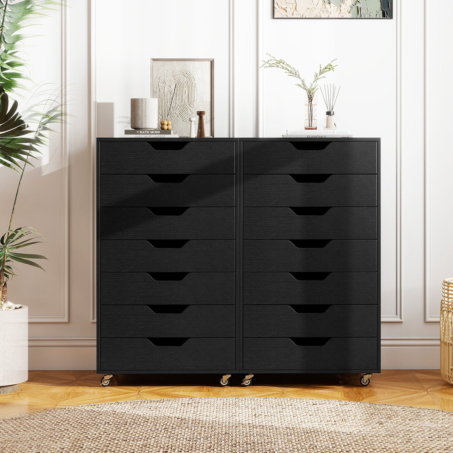 7-Drawer Chest Wooden Storage Dresser with Lockable Wheels, Black File Cabinets at Gallery Canada