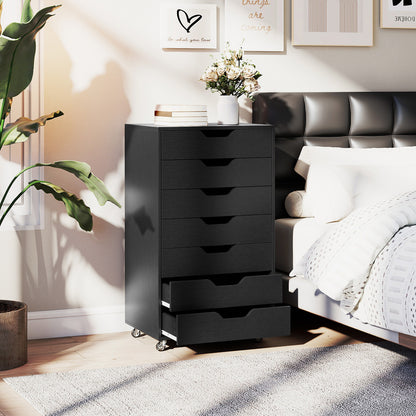 7-Drawer Chest Wooden Storage Dresser with Lockable Wheels, Black File Cabinets at Gallery Canada