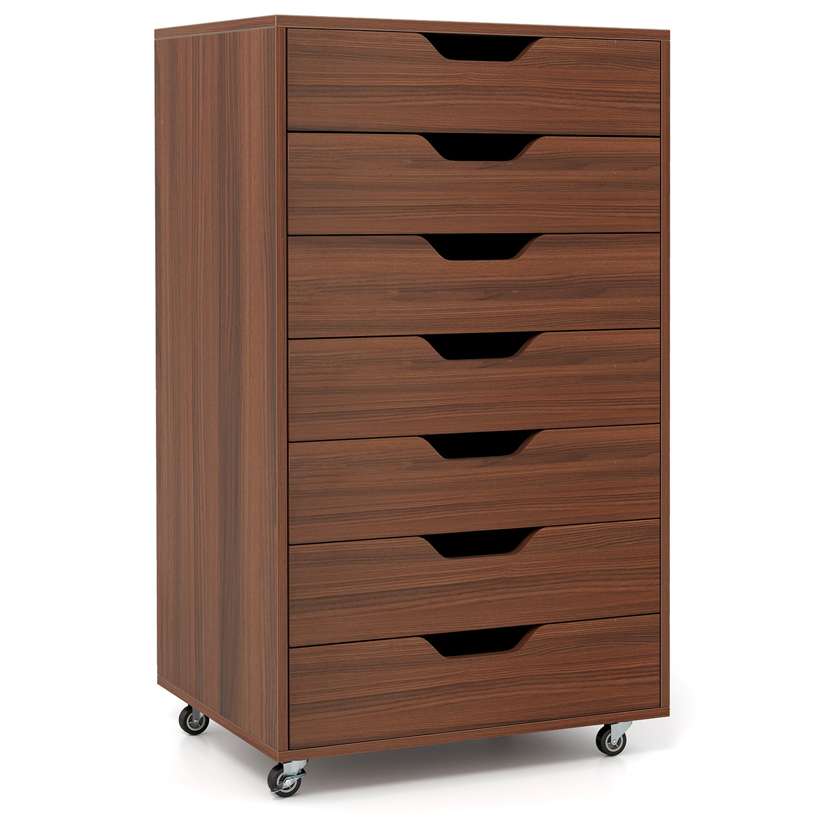 7-Drawer Chest Wooden Storage Dresser with Lockable Wheels, Walnut File Cabinets at Gallery Canada
