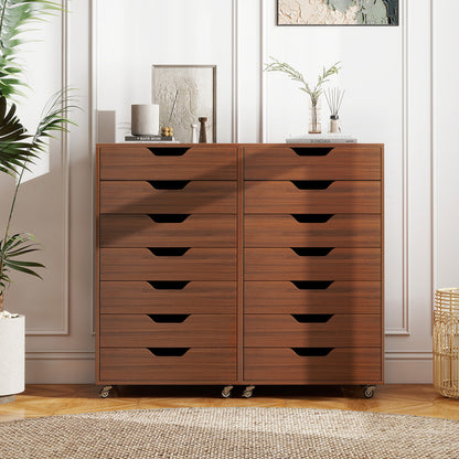 7-Drawer Chest Wooden Storage Dresser with Lockable Wheels, Walnut File Cabinets at Gallery Canada