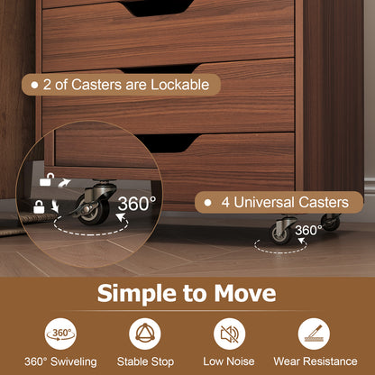 7-Drawer Chest Wooden Storage Dresser with Lockable Wheels, Walnut File Cabinets at Gallery Canada