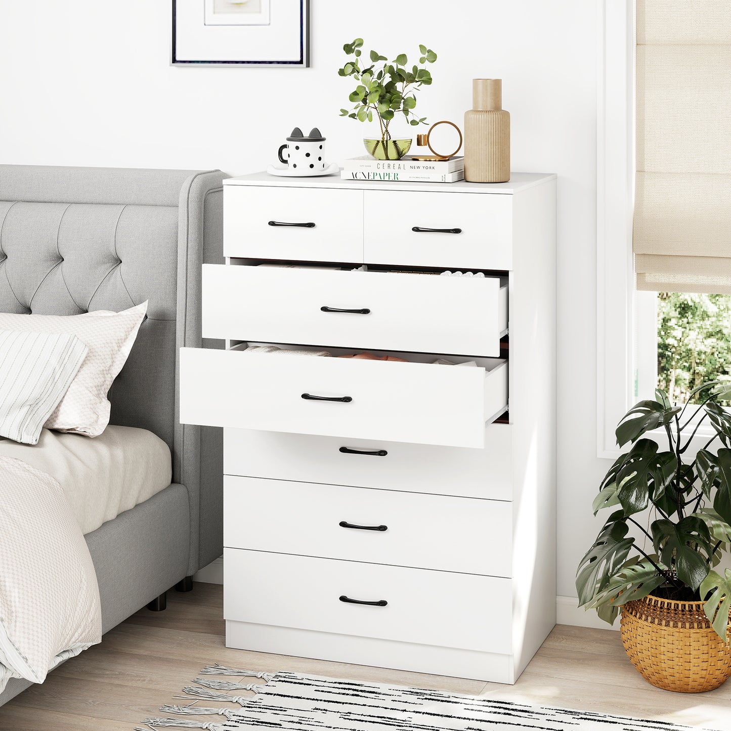 7-Drawer Tall Dresser, Metal Handles, Anti-Tipping Kits, White Dressers & Chests at Gallery Canada
