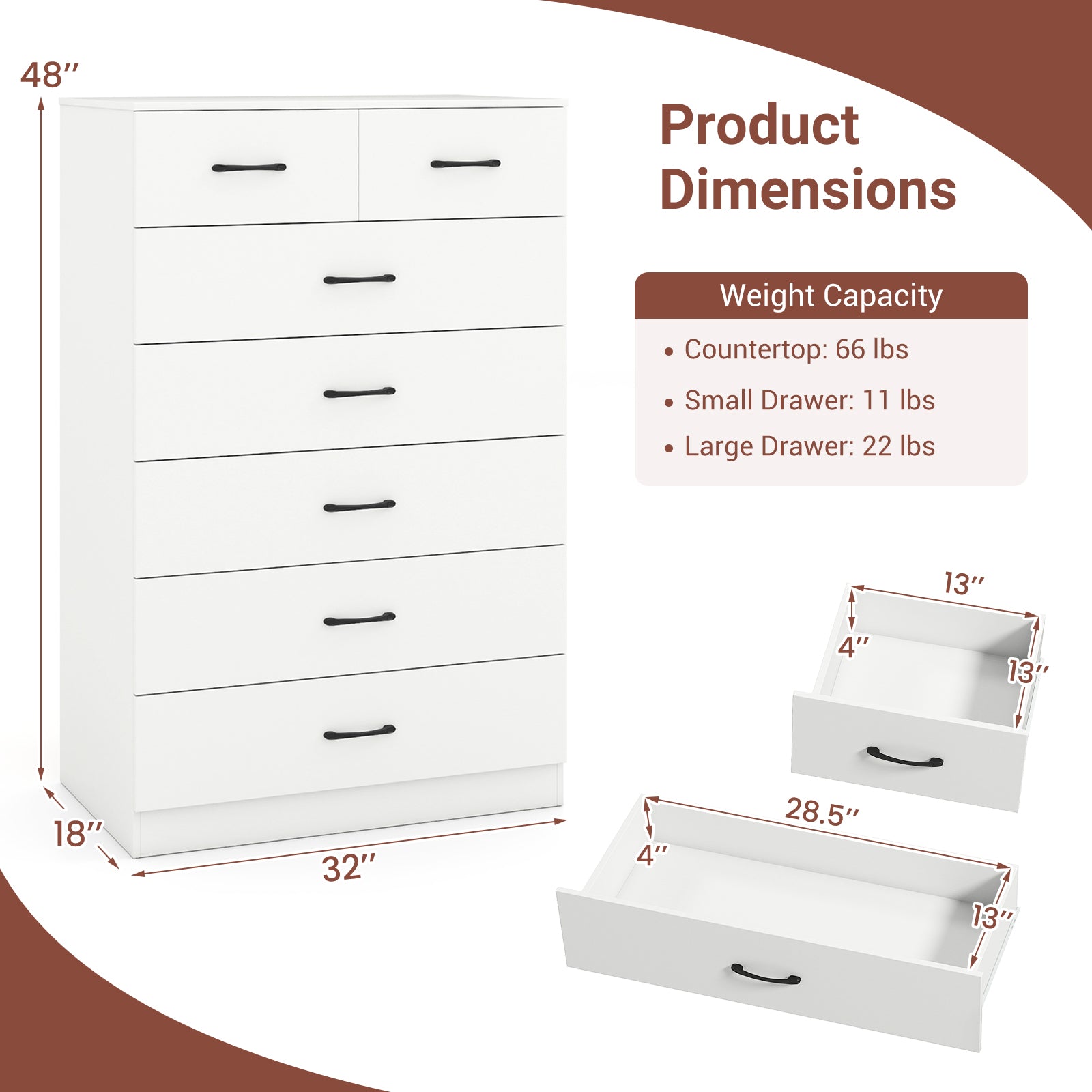 7-Drawer Tall Dresser, Metal Handles, Anti-Tipping Kits, White Dressers & Chests at Gallery Canada