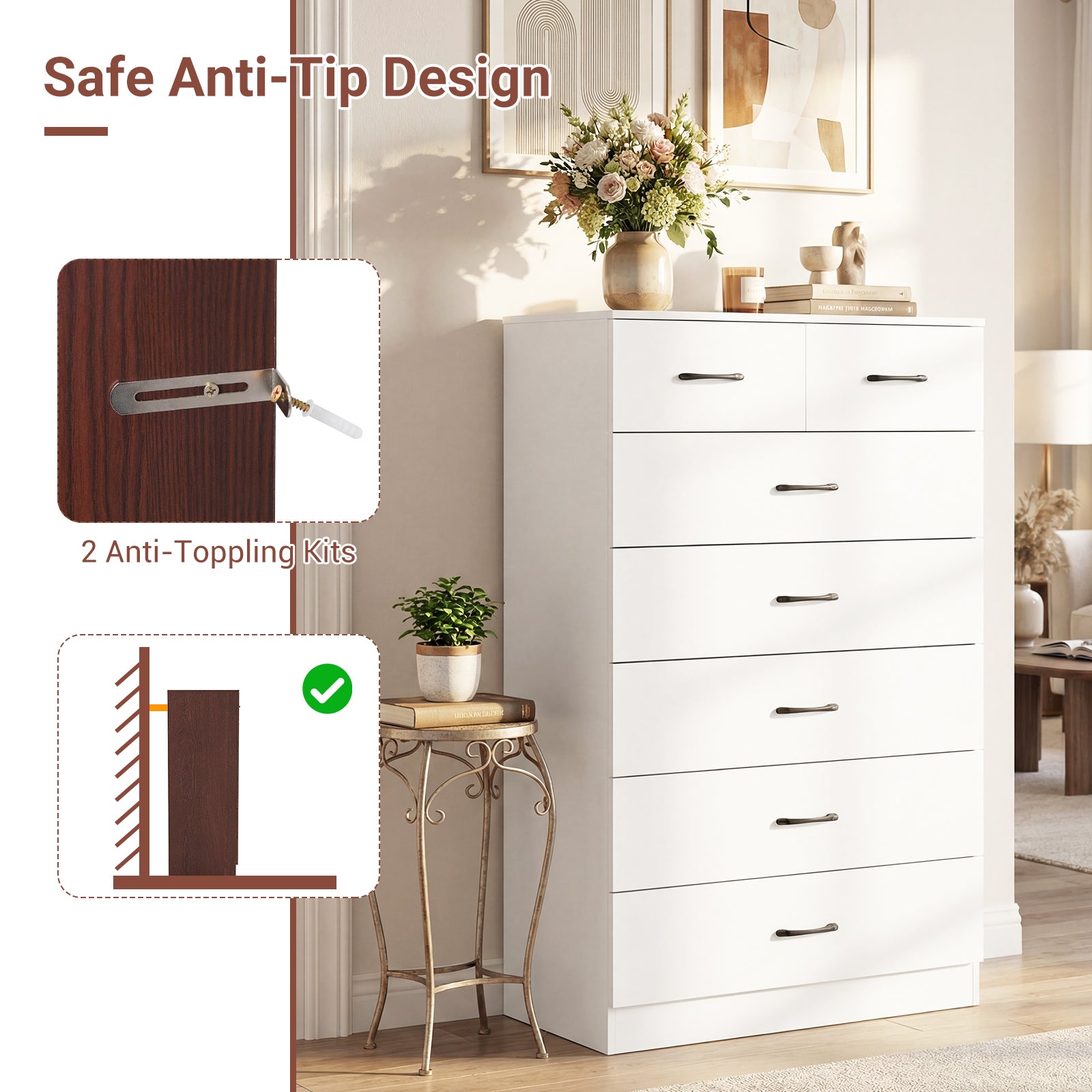 7-Drawer Tall Dresser, Metal Handles, Anti-Tipping Kits, White Dressers & Chests at Gallery Canada