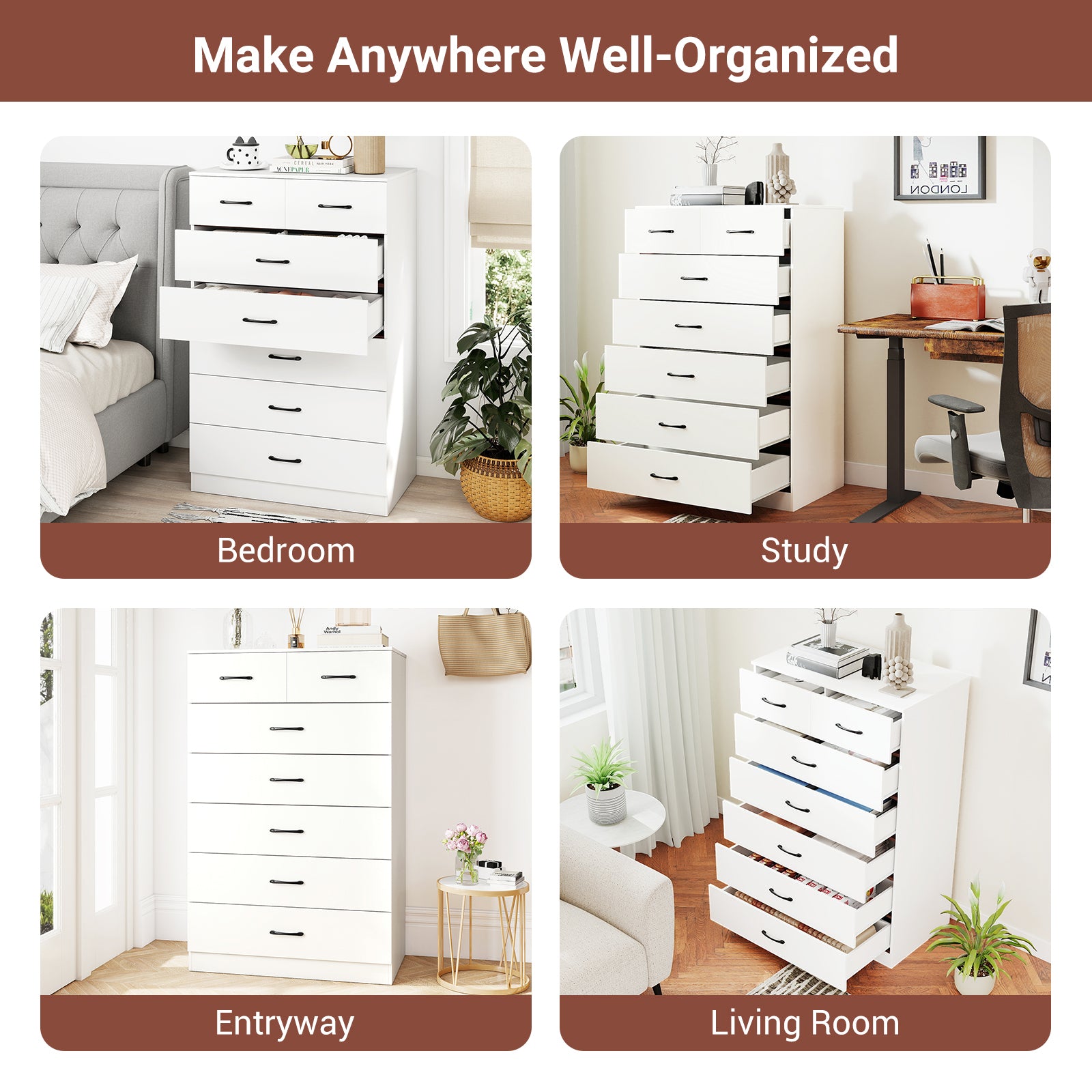 7-Drawer Tall Dresser, Metal Handles, Anti-Tipping Kits, White Dressers & Chests at Gallery Canada