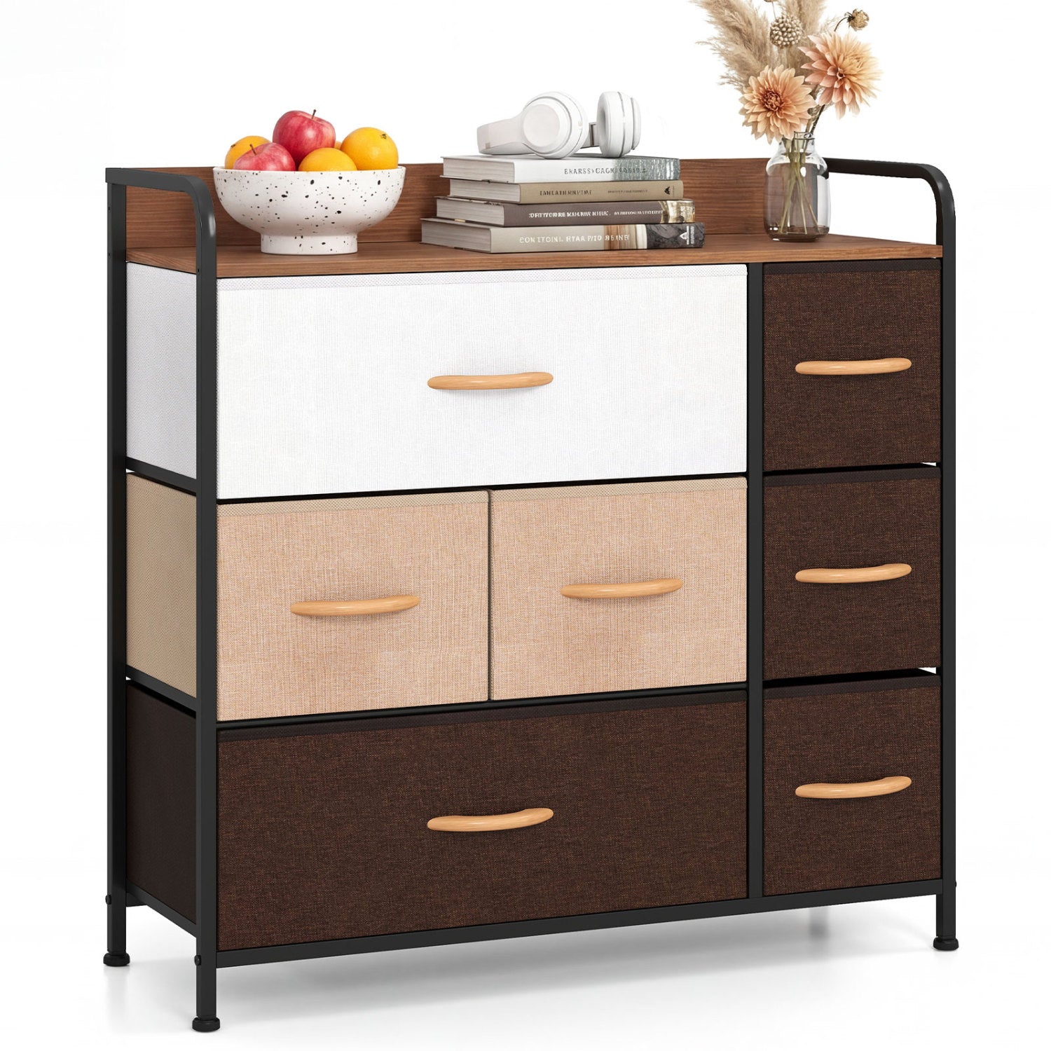 7 Drawer Tower Dresser, Steel Frame, Wooden Top, Multicolor Dressers & Chests at Gallery Canada