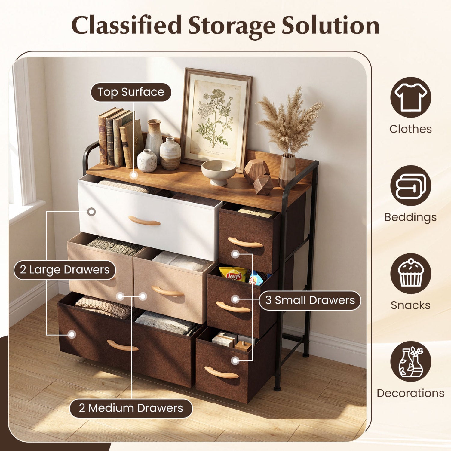 7 Drawer Tower Dresser, Steel Frame, Wooden Top, Multicolor Dressers & Chests at Gallery Canada