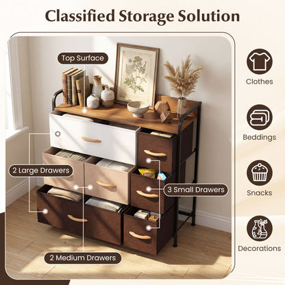 7 Drawer Tower Dresser, Steel Frame, Wooden Top, Multicolor Dressers & Chests at Gallery Canada