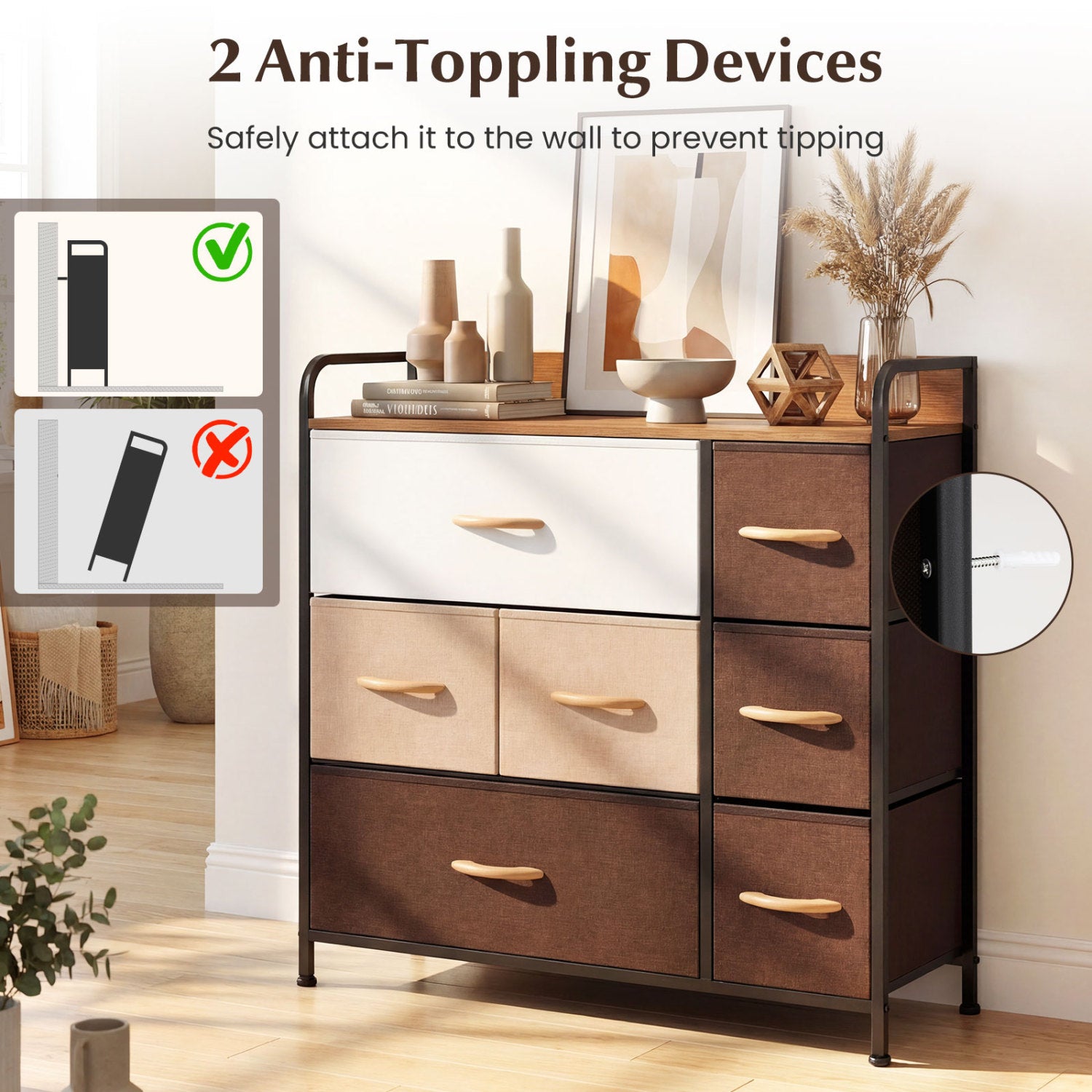 7 Drawer Tower Dresser, Steel Frame, Wooden Top, Multicolor Dressers & Chests at Gallery Canada