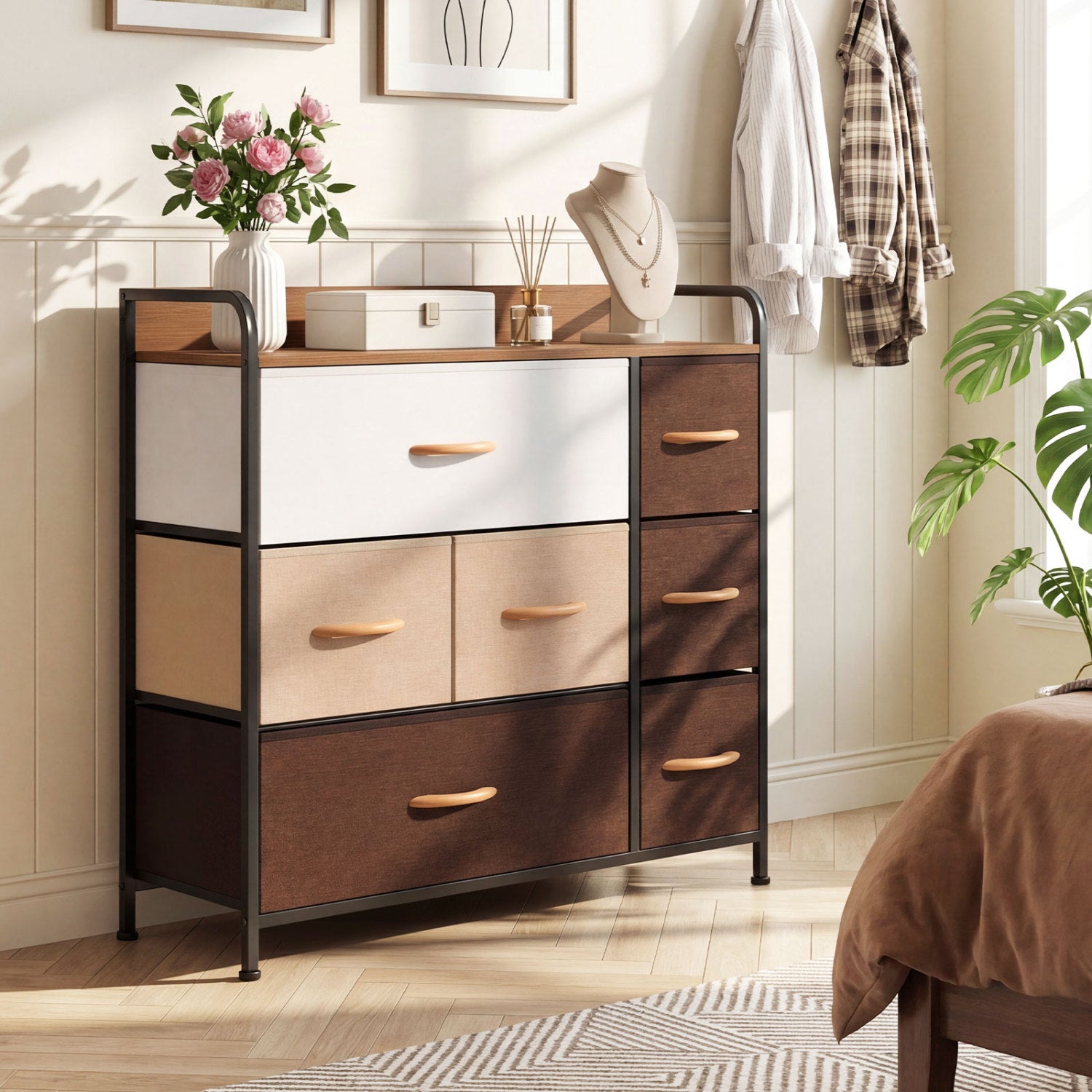 7 Drawer Tower Dresser, Steel Frame, Wooden Top, Multicolor Dressers & Chests at Gallery Canada