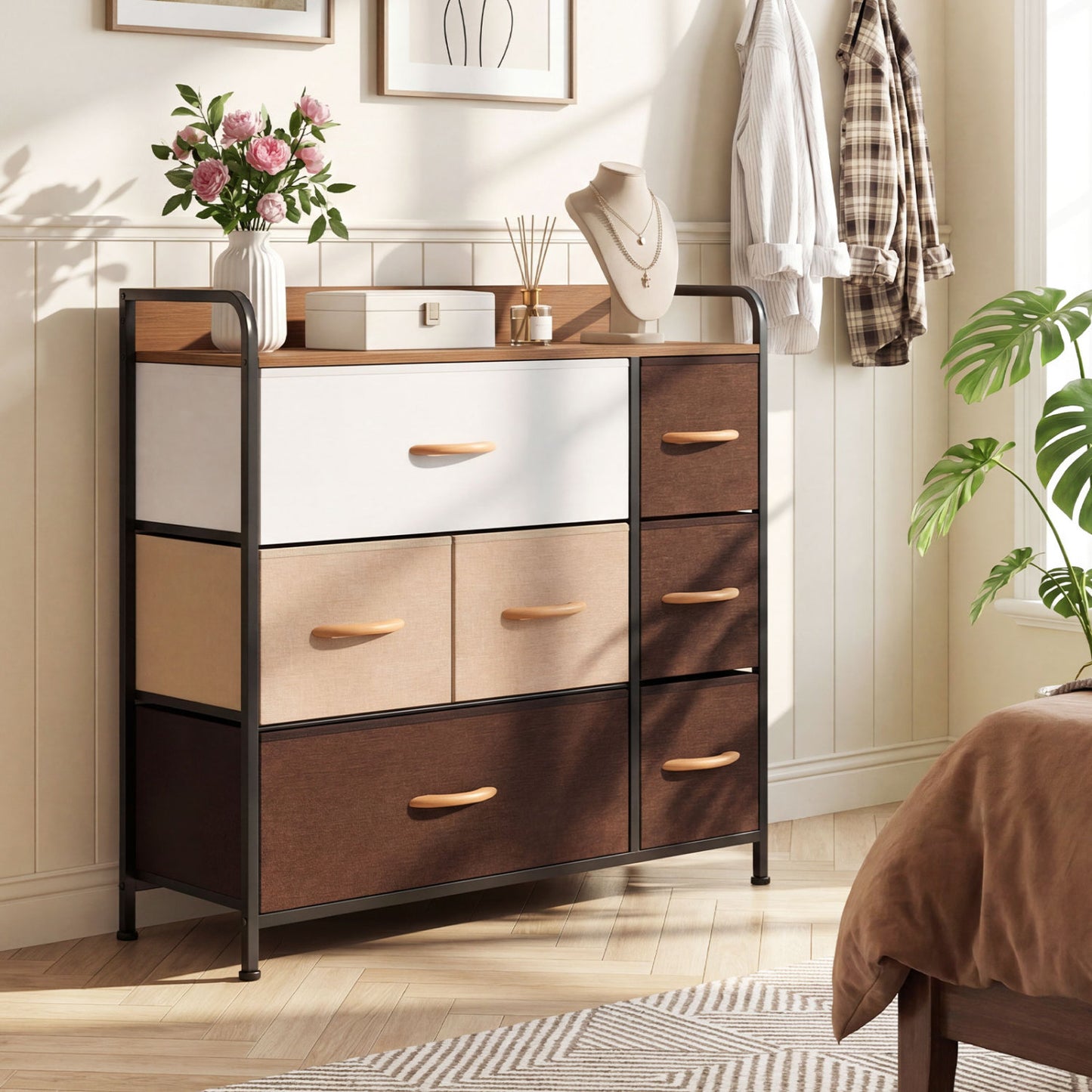 7 Drawer Tower Dresser, Steel Frame, Wooden Top, Multicolor Dressers & Chests at Gallery Canada