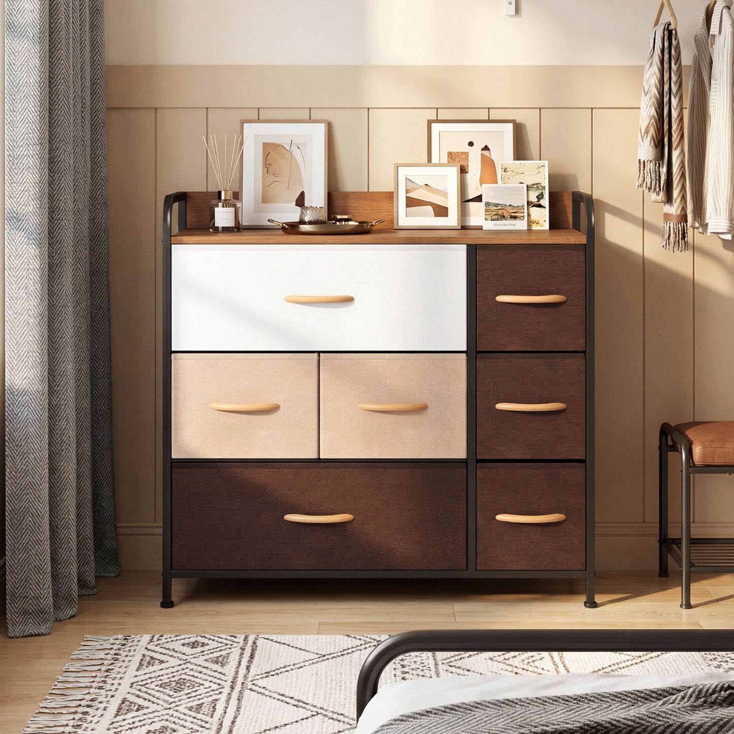 7 Drawer Tower Dresser, Steel Frame, Wooden Top, Multicolor Dressers & Chests at Gallery Canada