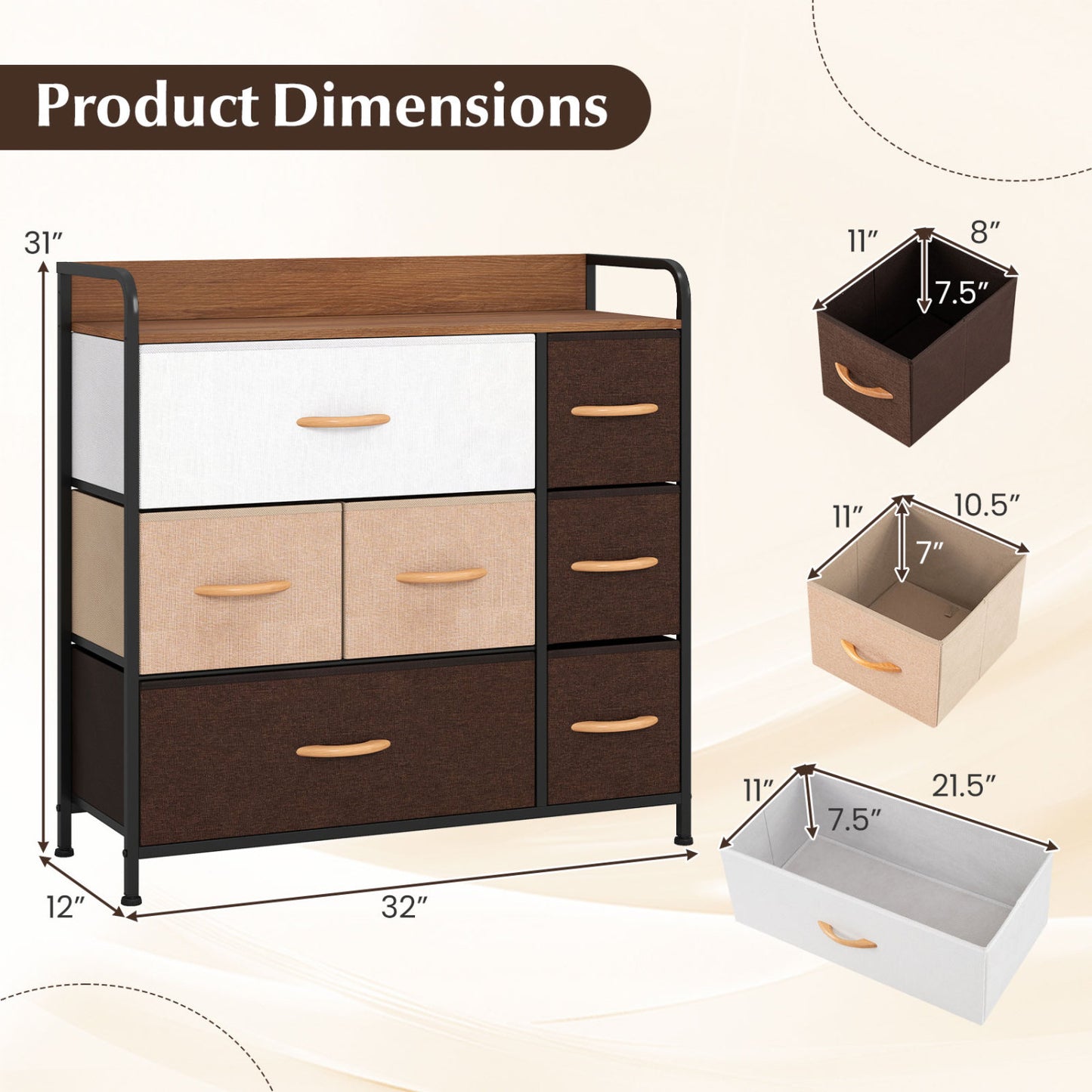 7 Drawer Tower Dresser, Steel Frame, Wooden Top, Multicolor Dressers & Chests at Gallery Canada