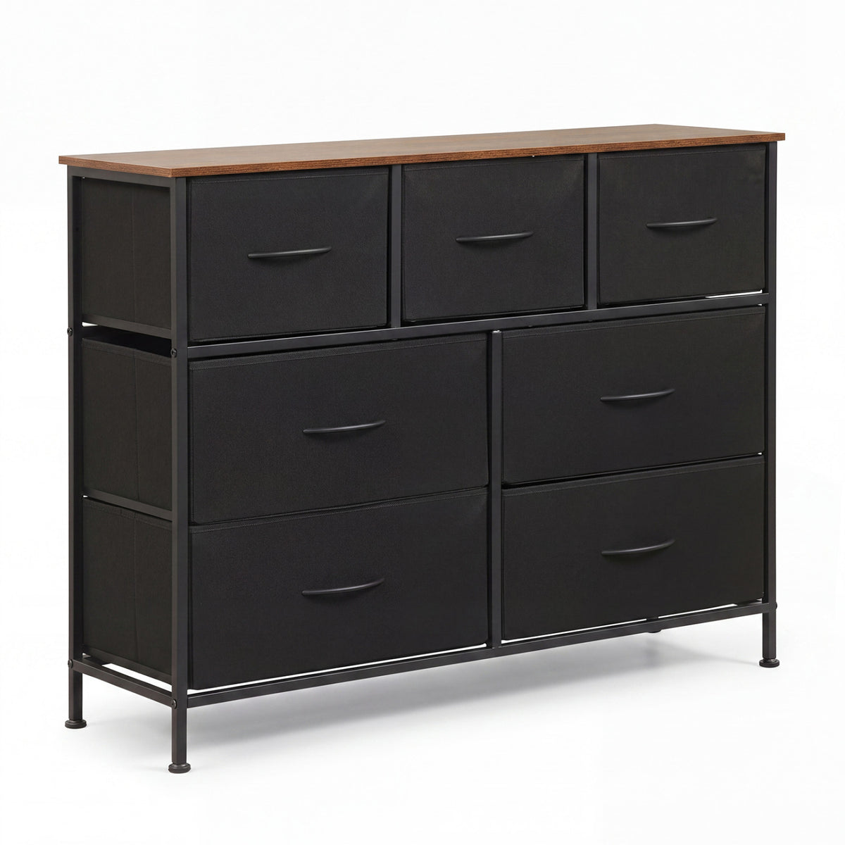 7-Drawer Wide Dresser, 2-Sized Folding Fabric Drawers, Black