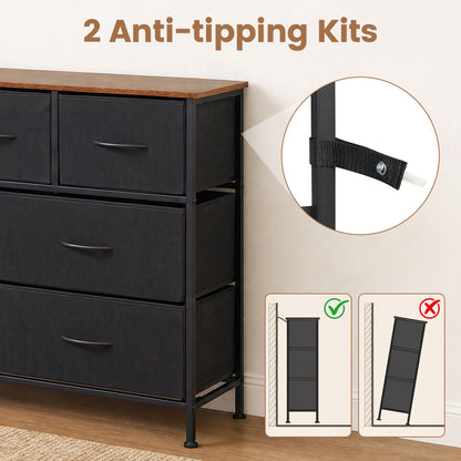 7-Drawer Wide Dresser, 2-Sized Folding Fabric Drawers, Black