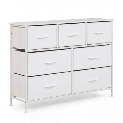 7-Drawer Wide Dresser, 2-Sized Fabric Drawers, Bedroom, White
