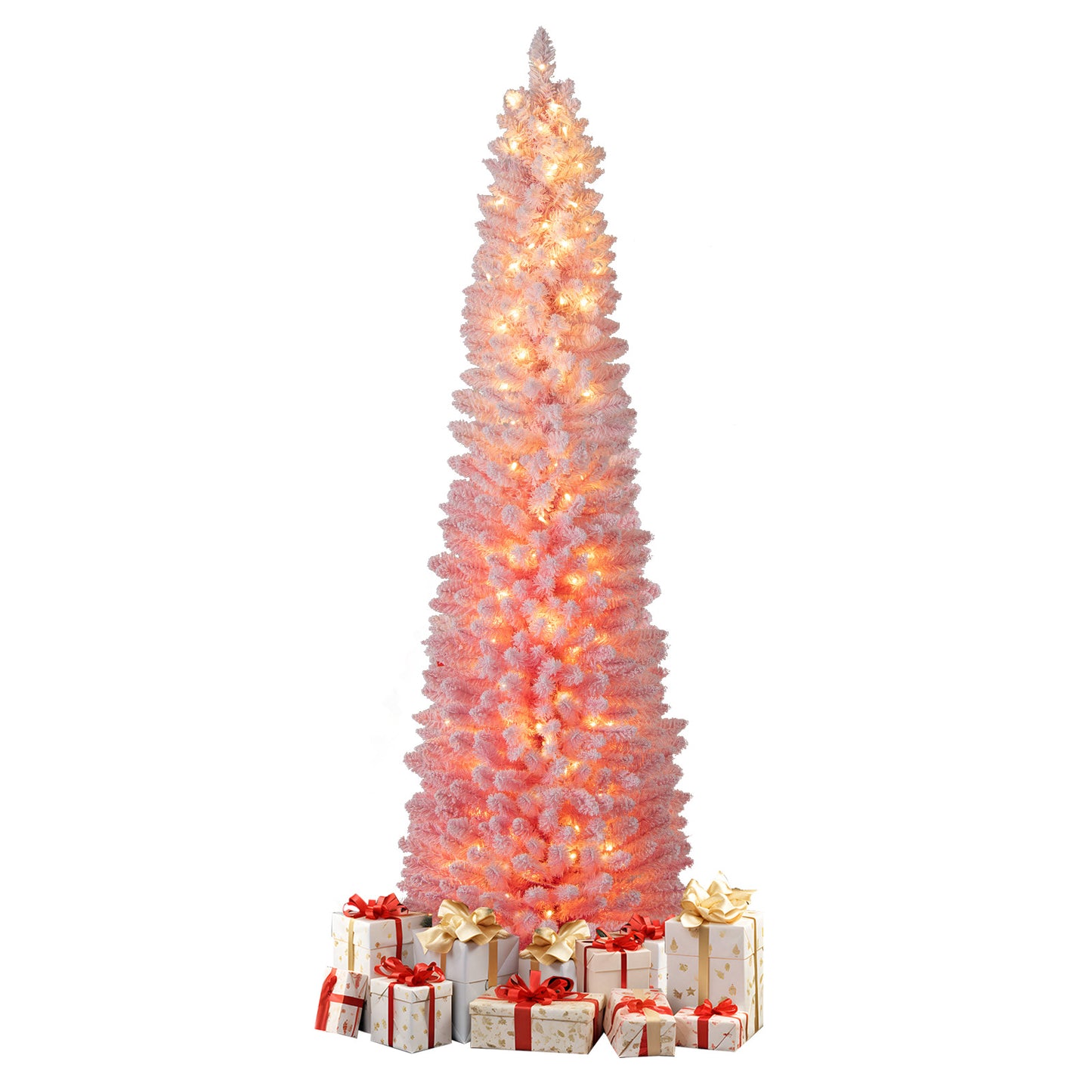 7 FTSnow-flocked Artificial Pink Christmas Tree Pre-lit Hinged Xmas Tree for Holiday Decoration, Pink Christmas Tree at Gallery Canada
