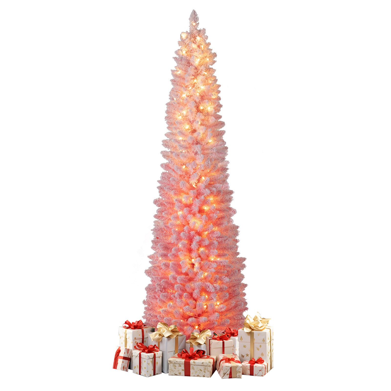 7 FTSnow-flocked Artificial Pink Christmas Tree Pre-lit Hinged Xmas Tree for Holiday Decoration, Pink Christmas Tree at Gallery Canada