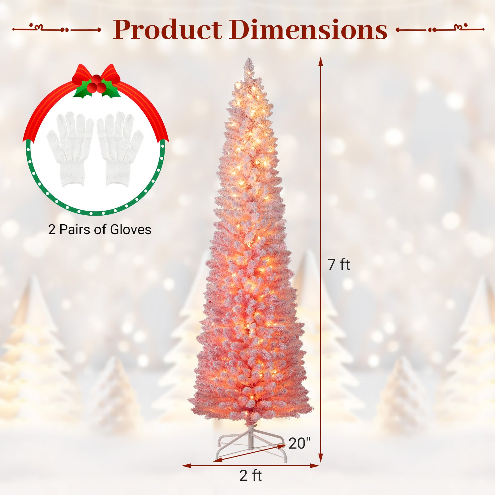 7 FTSnow-flocked Artificial Pink Christmas Tree Pre-lit Hinged Xmas Tree for Holiday Decoration, Pink Christmas Tree at Gallery Canada