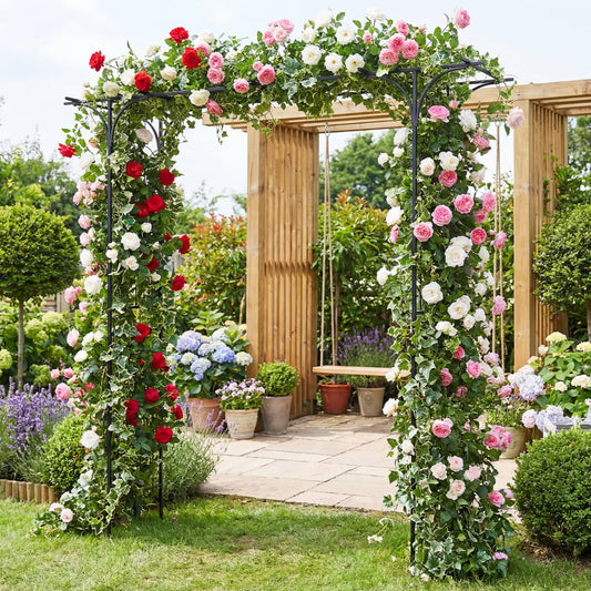 Garden Arch Arbor 7 FT, Flat Top for Climbing Plants Outdoor Decor Black at Gallery Canada