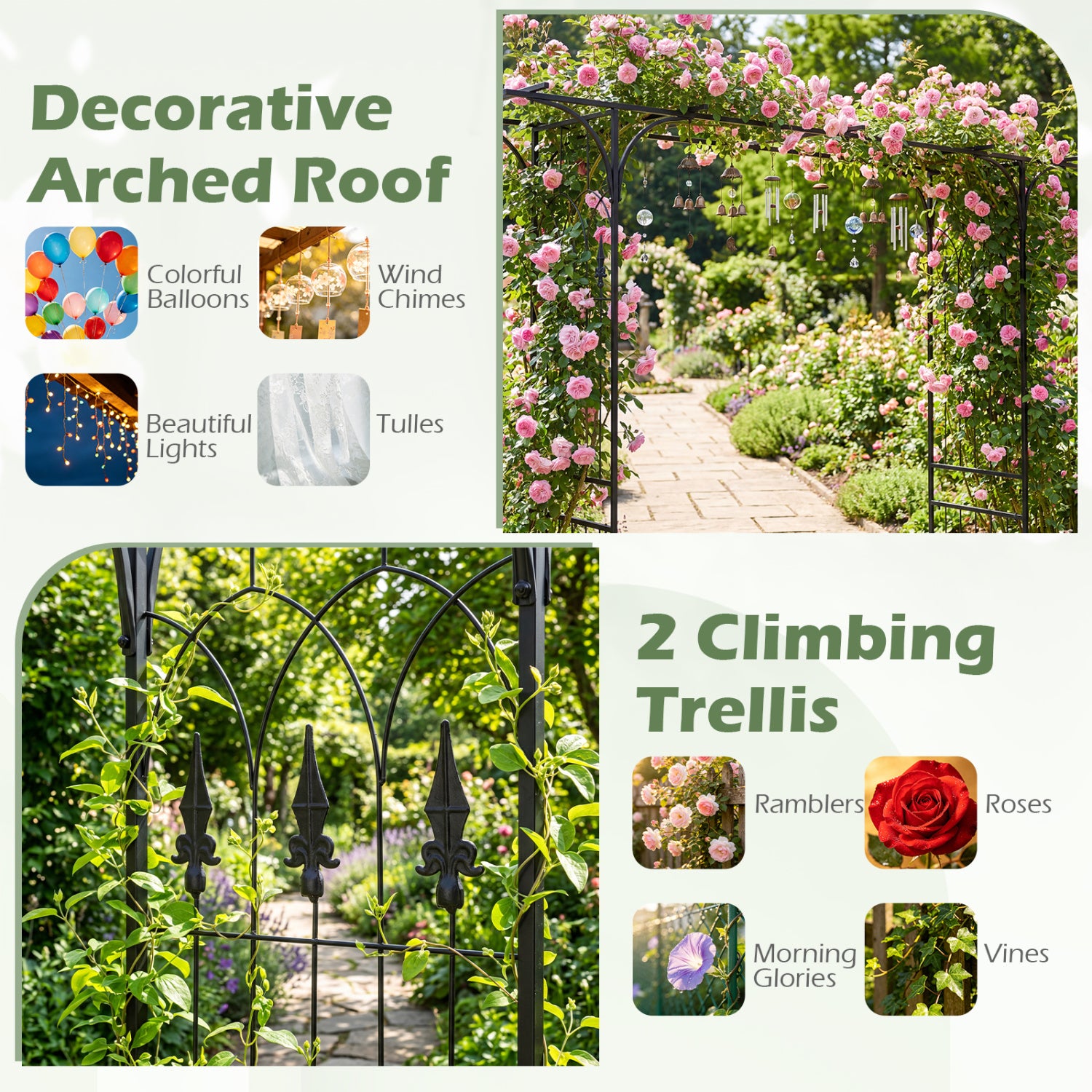 Garden Arch Arbor 7 FT, Flat Top for Climbing Plants Outdoor Decor at Gallery Canada
