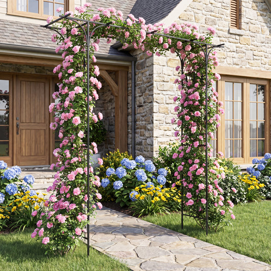 Garden Arch Arbor 7 FT, Flat Top for Climbing Plants Outdoor Decor Black at Gallery Canada