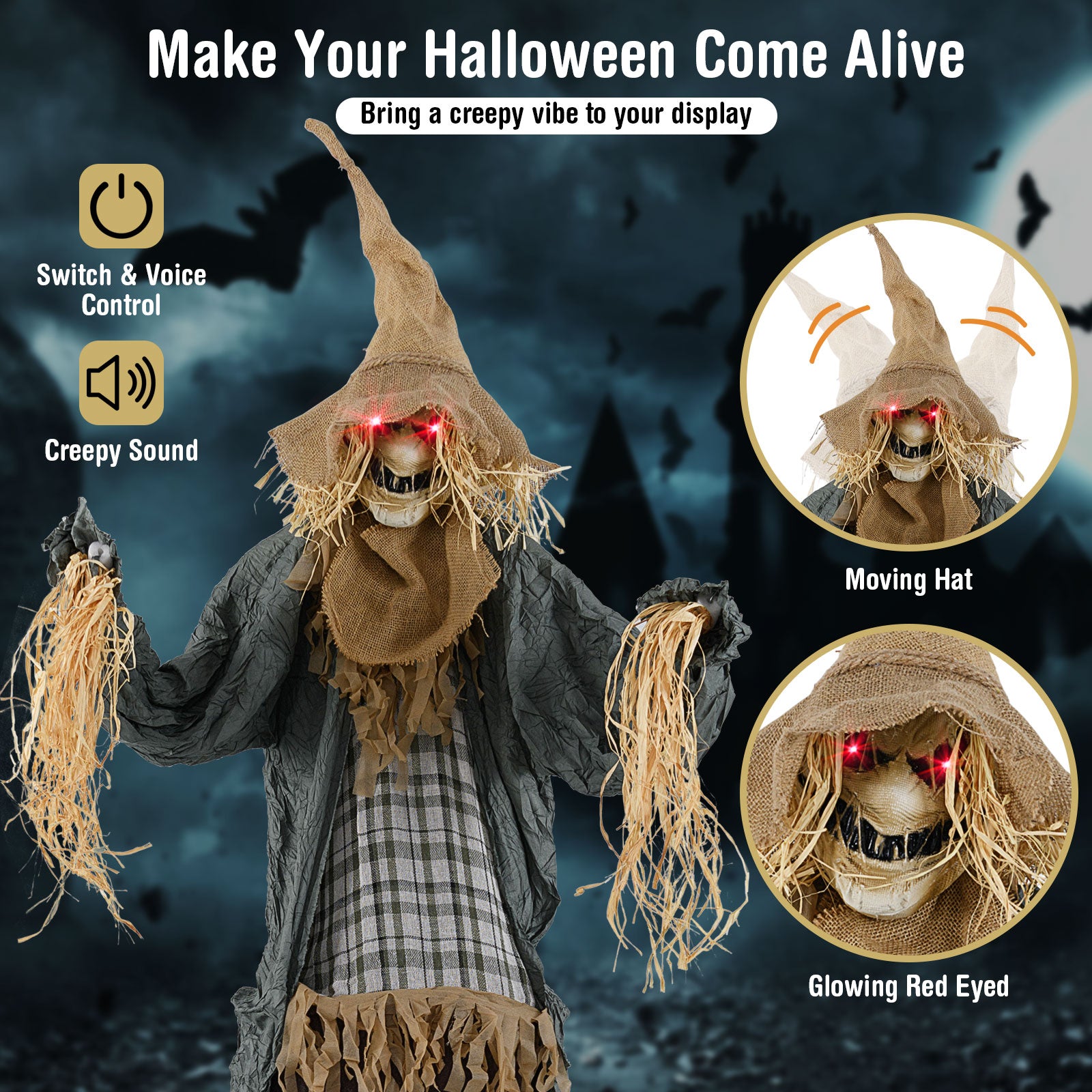 7 FT Animated Scary Scarecrow With Light-Up Eyes, Halloween Decoration Halloween at Gallery Canada