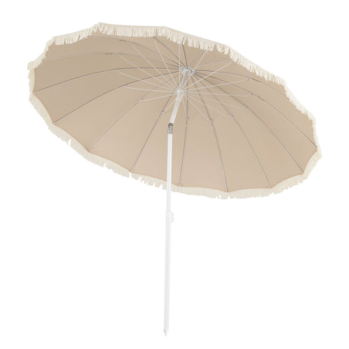 7 FT Patio Umbrella, Fringe Tassel Outdoor Beach Garden Poolside, Beige