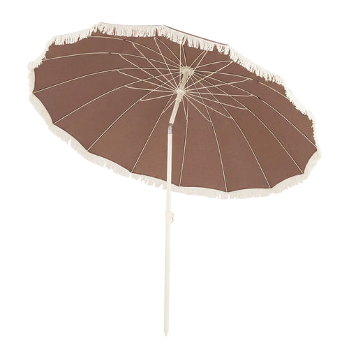 7 FT Patio Umbrella, Fringe Boho Tassel, Outdoor Beach Garden Poolside, Brown