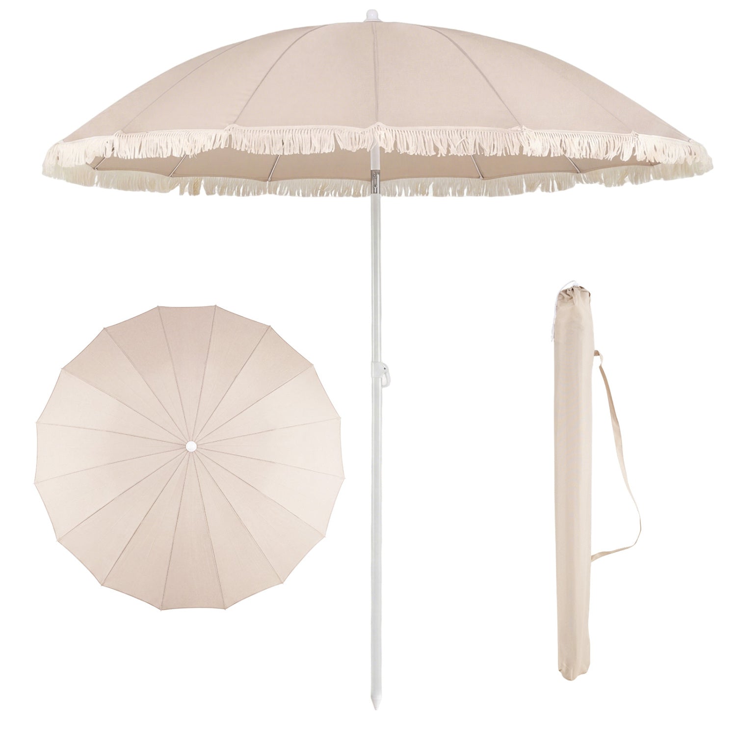 7 FT Patio Umbrella, Fringe Tassel Outdoor Beach Garden Poolside, Beige Outdoor Umbrellas at Gallery Canada