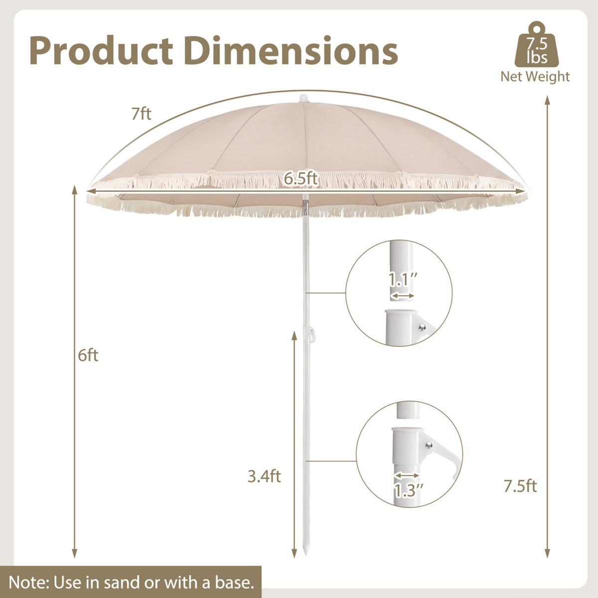 7 FT Patio Umbrella, Fringe Tassel Outdoor Beach Garden Poolside, Beige Outdoor Umbrellas at Gallery Canada